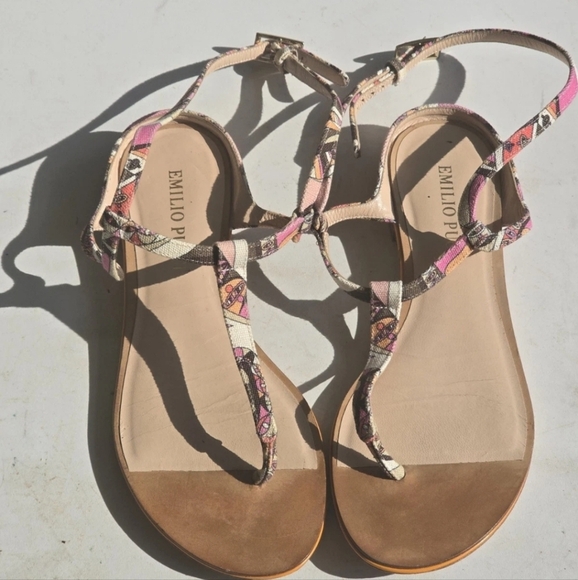 Emilio Pucci Leather Sandals Sz 36 (6) Women Buckle Colorful Italy Luxury Rare - Picture 5 of 11